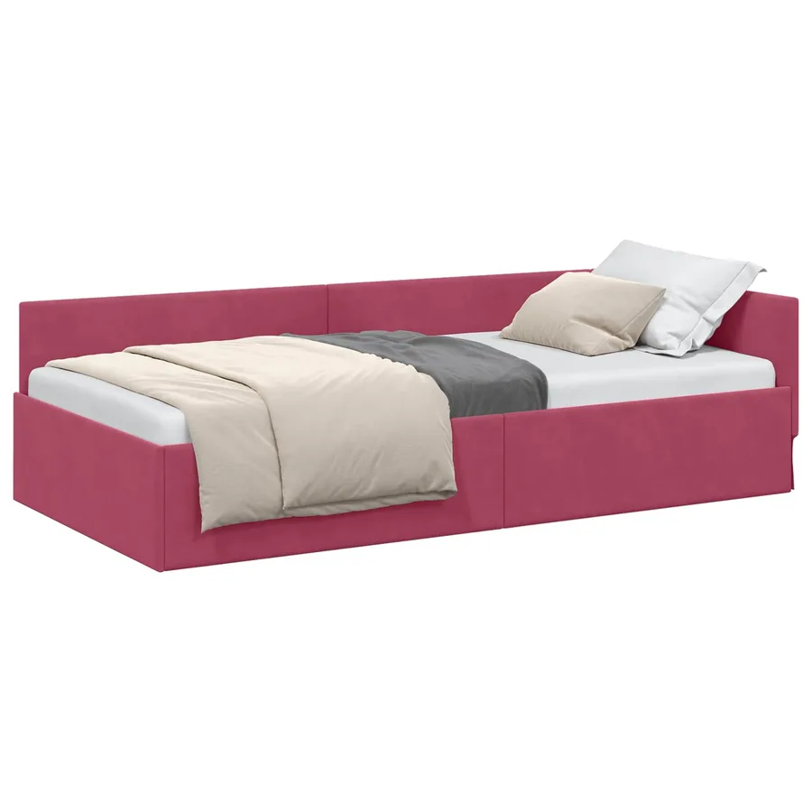 Cadre de lit d'angle Bordeaux 100 cm x 200 cm Velours - 2