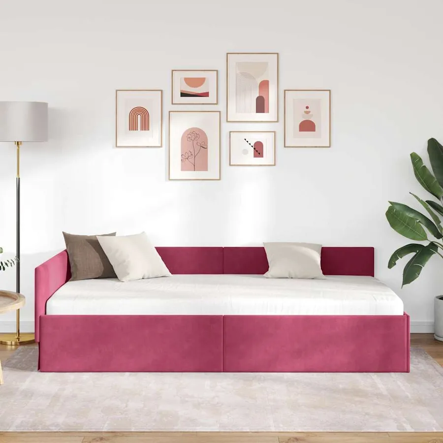 Cadre de lit d'angle Bordeaux 100 cm x 200 cm Velours - 3