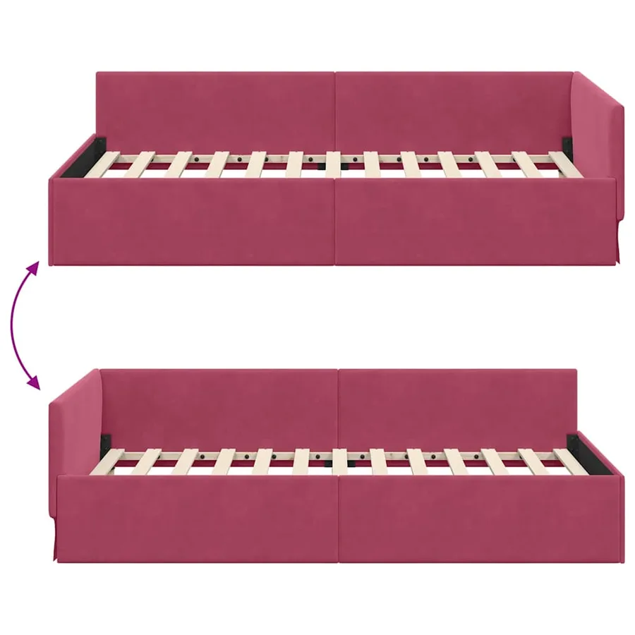 Cadre de lit d'angle Bordeaux 100 cm x 200 cm Velours - 9