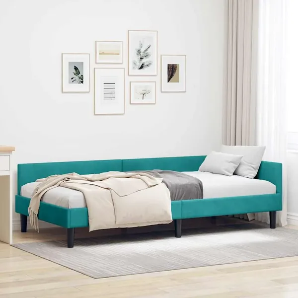 Cadre de lit d'angle Turquoise 90 cm x 190 cm Velours
