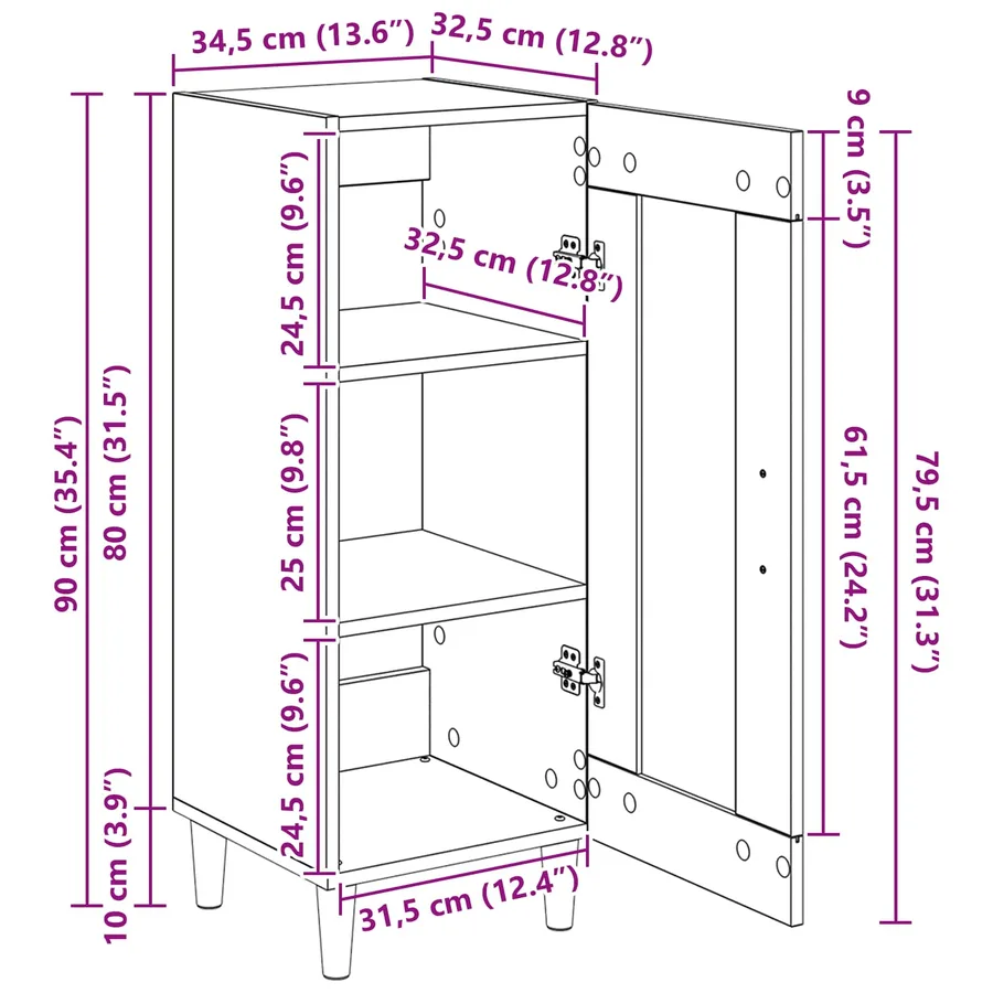 Buffet Chêne noir 34,5 x 32,5 x 90 cm Bois d'ingénierie - 15