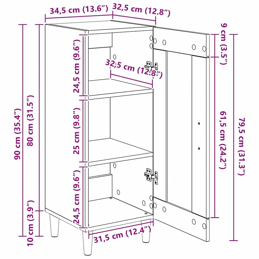 Buffet Chêne noir 34,5 x 32,5 x 90 cm Bois d'ingénierie - 16