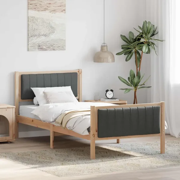 Cadre de lit avec tête de lit marron et gris foncé 90 x 200 cm