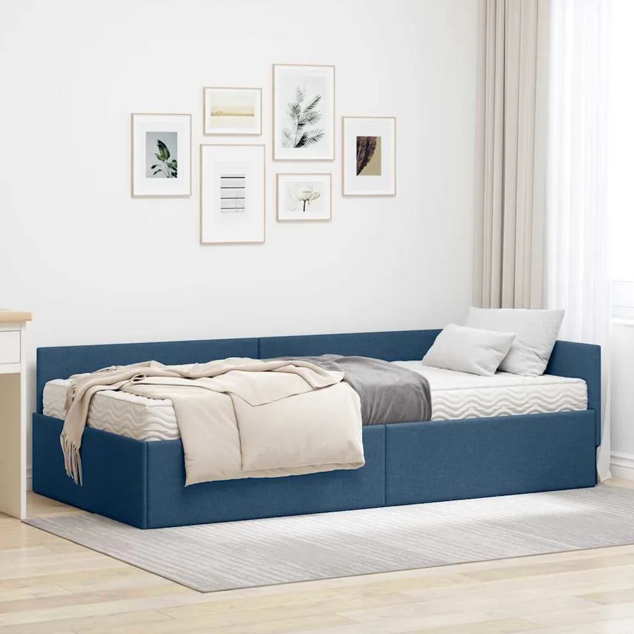 Cadre de lit d'angle avec matelas Autre 2 pcs Bleu tissu