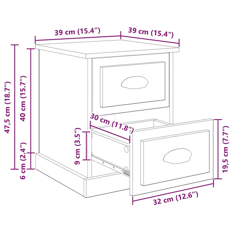 Cabinet de chevet avec tiroir Bois ancien 39 x 39 x 47.5 cm - 12