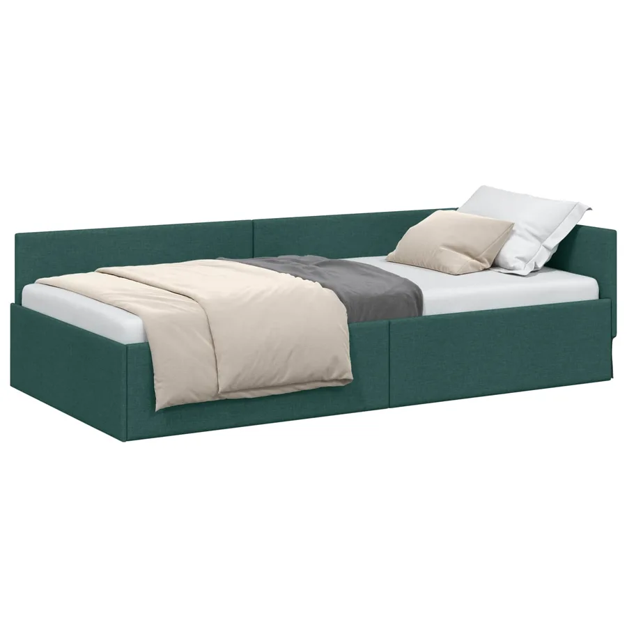 Cadre de lit d'angle Vert foncé 100 cm x 200 cm tissu - 2