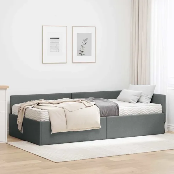 Cadre de lit d'angle avec matelas Autre 2 pcs Gris tissu