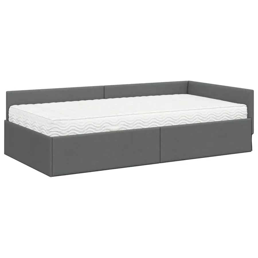 Cadre de lit d'angle avec matelas Autre 2 pcs Gris tissu - 4