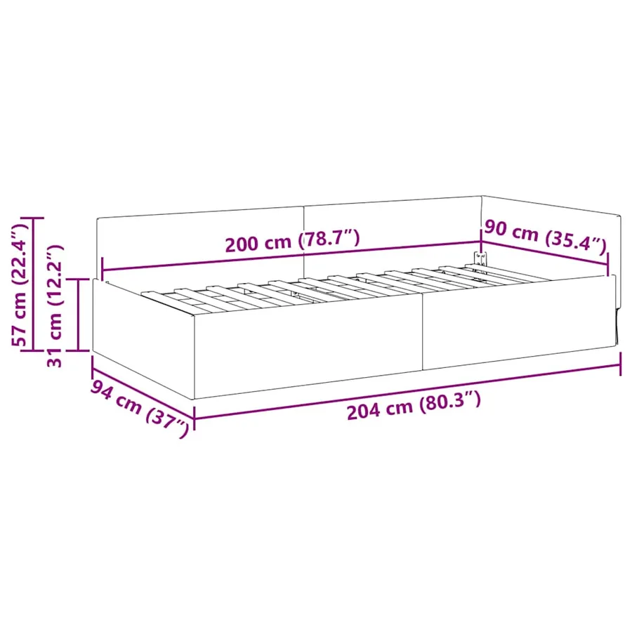 Cadre de lit d'angle Gris clair 90 cm x 200 cm tissu - 11