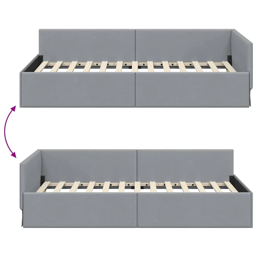 Cadre de lit d'angle Gris clair 90 cm x 200 cm tissu - 9