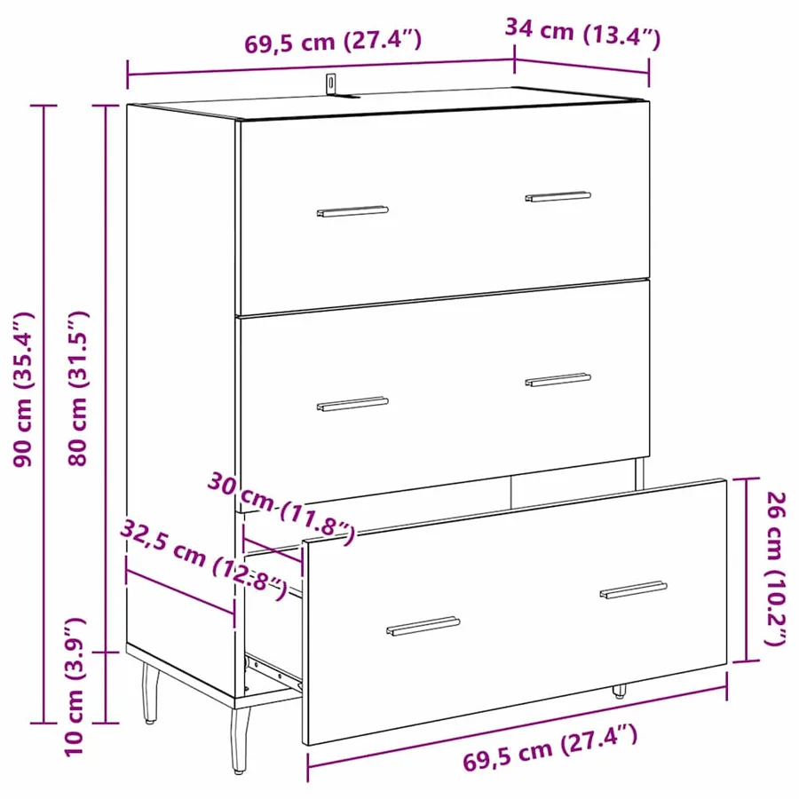 Buffet Chêne noir 69,5 x 34 x 90 cm Bois d'ingénierie et fer - 16