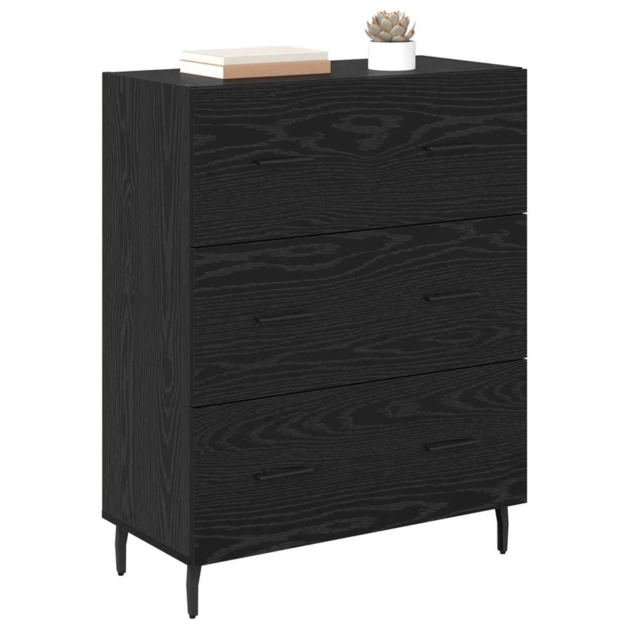 Buffet Chêne noir 69,5 x 34 x 90 cm Bois d'ingénierie et fer - 3