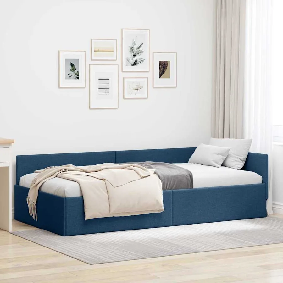 Cadre de lit d'angle avec tête de lit Bleu 80 cm x 200 cm tissu