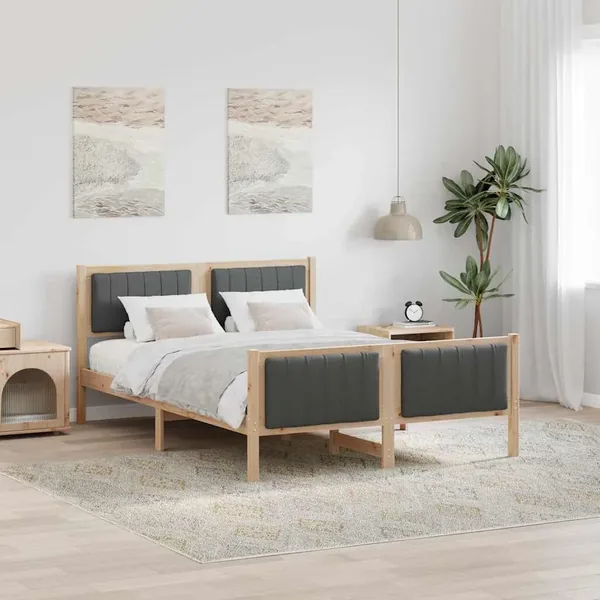 Cadre de lit avec tête de lit marron et gris foncé 140 x 190 cm