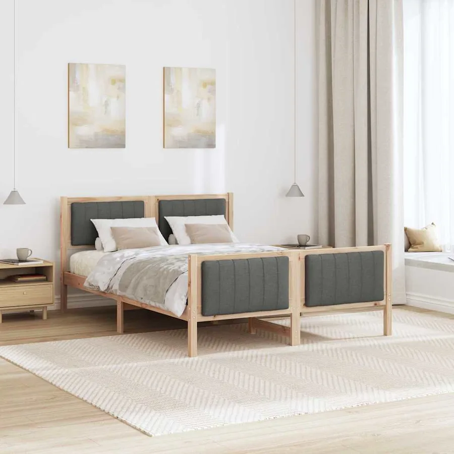 Cadre de lit avec tête de lit marron et gris foncé 140 x 190 cm - 4