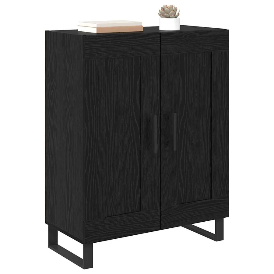 Buffet Chêne noir 69,5 x 34 x 90 cm Bois d'ingénierie et fer - 3