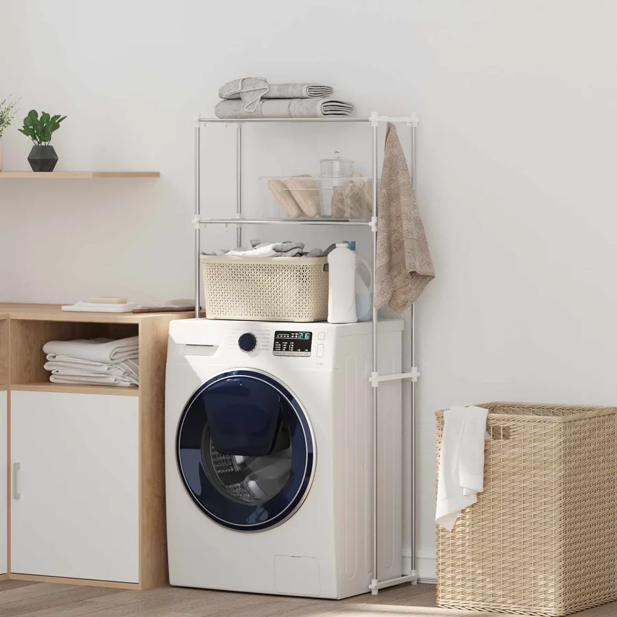 Étagère pour machine à laver Blanc 70 x 27 x 136 cm Aluminium