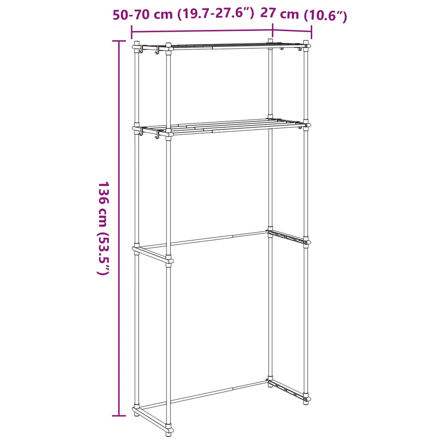 Étagère pour machine à laver Blanc 70 x 27 x 136 cm Aluminium - 11