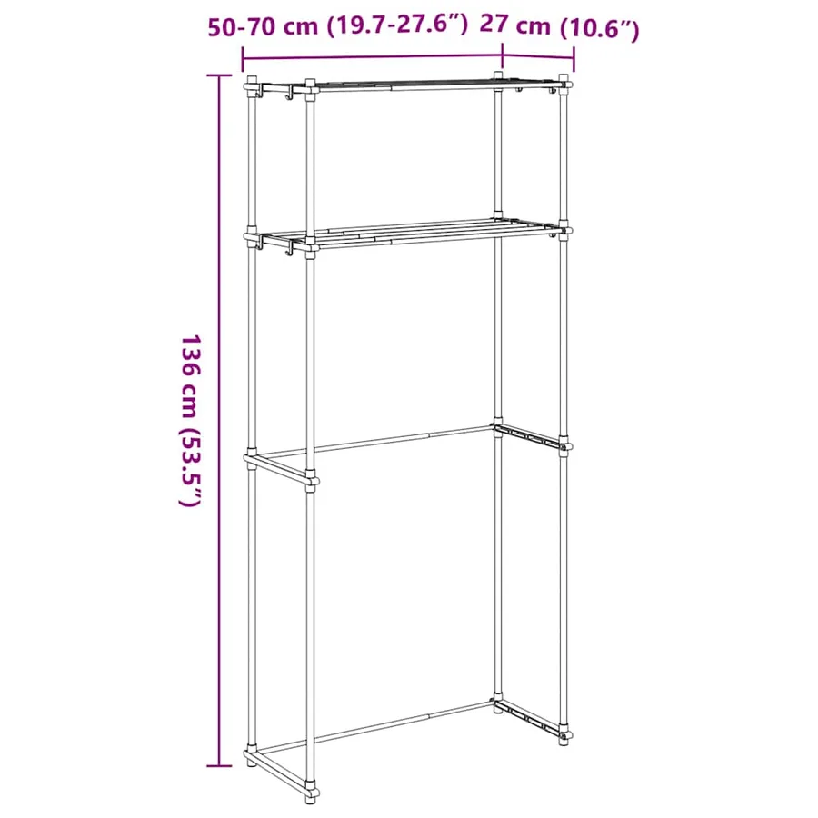 Étagère pour machine à laver Blanc 70 x 27 x 136 cm Aluminium - 12