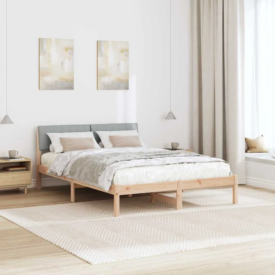 Cadre de lit avec tête de lit Marron et gris clair 135 x 190 cm - 4