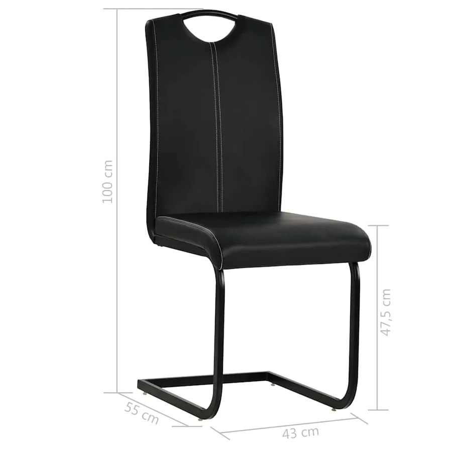 Chaises à manger cantilever lot de 2 noir similicuir - 8