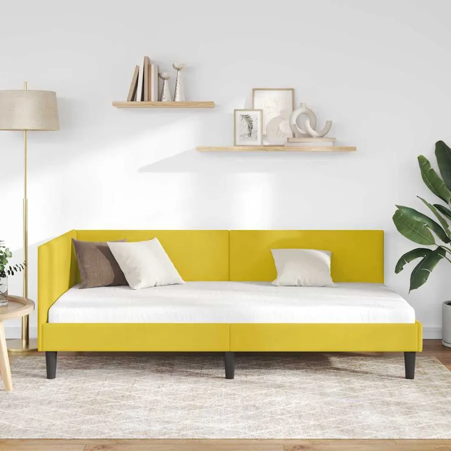 Cadre de lit d'angle Jaune 100 cm x 200 cm Velours - 3