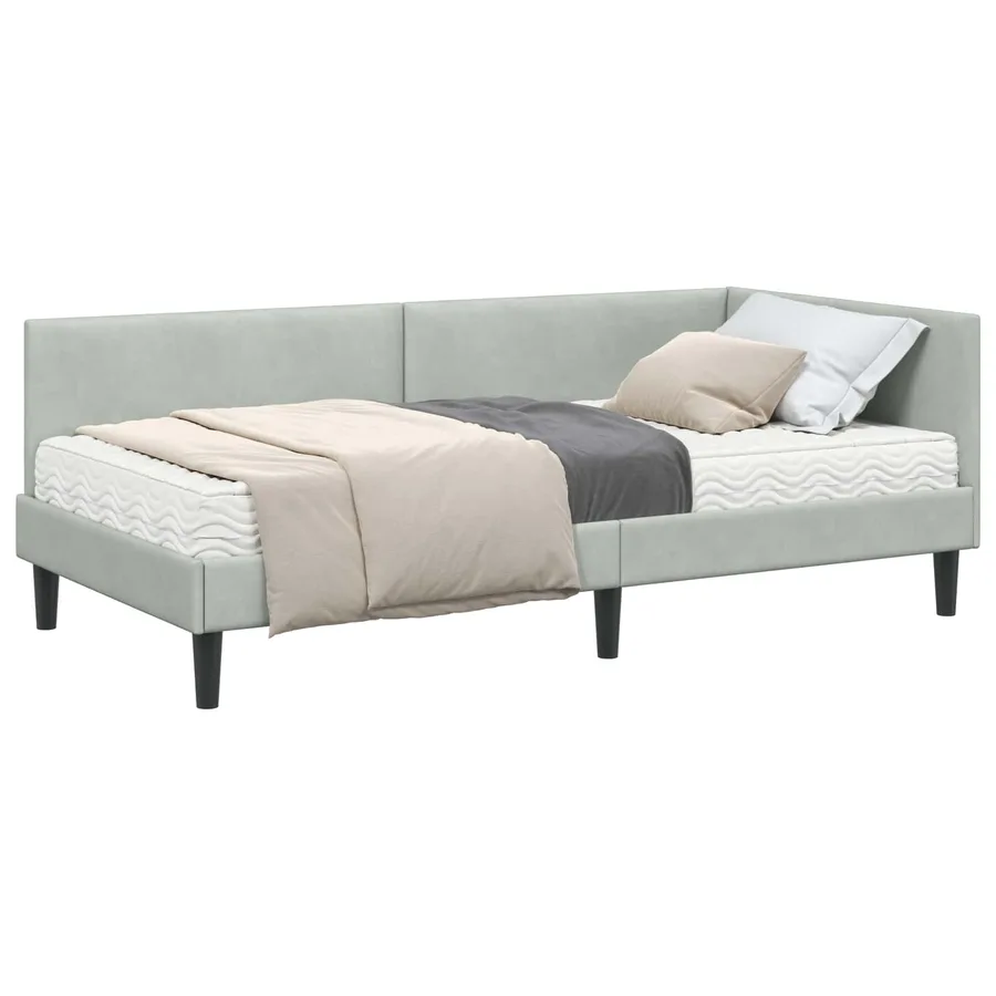 Cadre de lit d'angle avec matelas 2 pcs Gris clair Velours - 2
