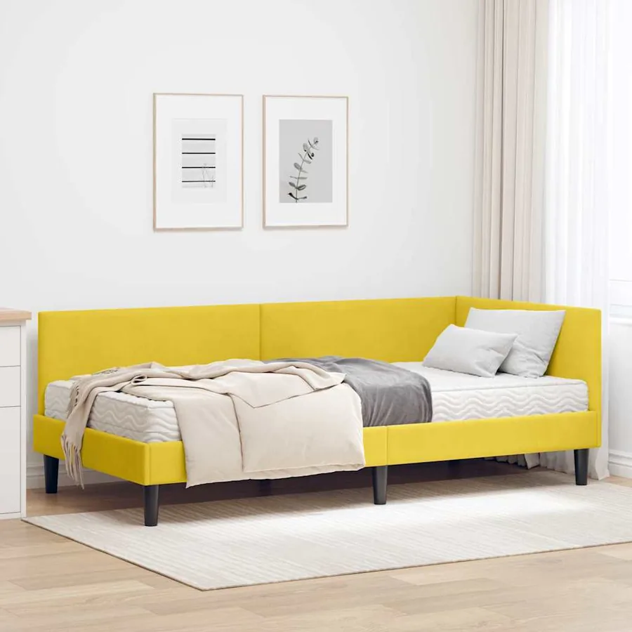 Cadre de lit d'angle avec matelas Autre 2 pcs Jaune Velours