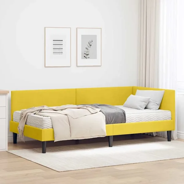 Cadre de lit d'angle avec matelas Autre 2 pcs Jaune Velours
