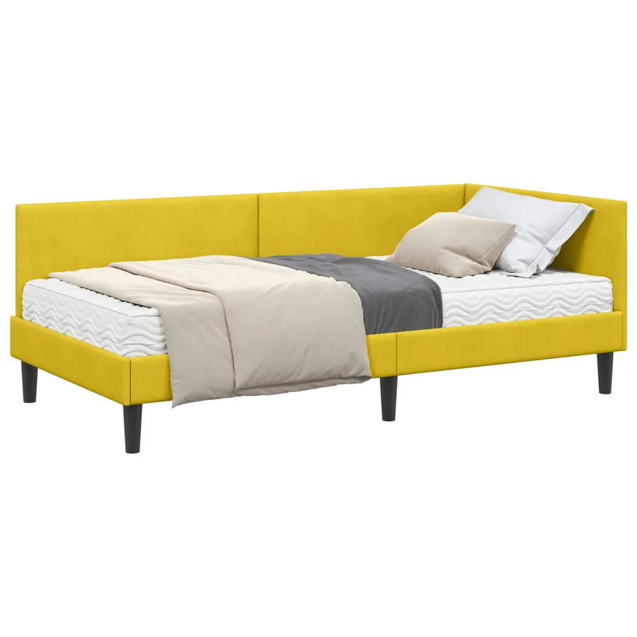 Cadre de lit d'angle avec matelas Autre 2 pcs Jaune Velours - 2