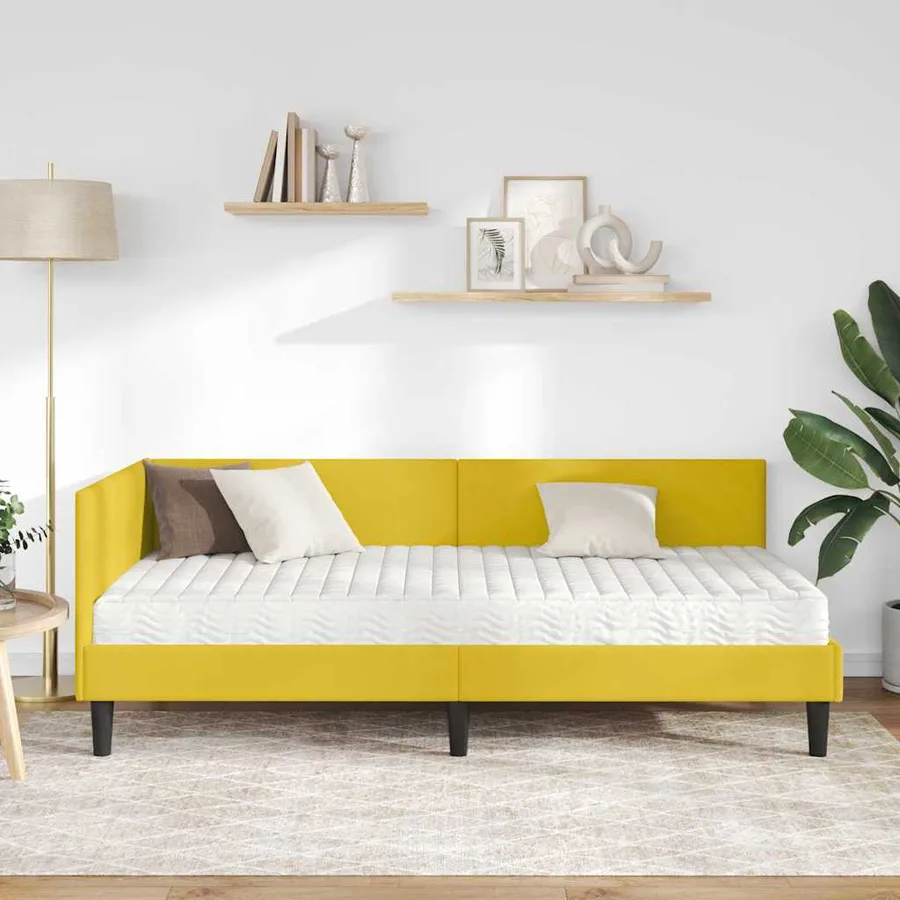 Cadre de lit d'angle avec matelas Autre 2 pcs Jaune Velours - 3
