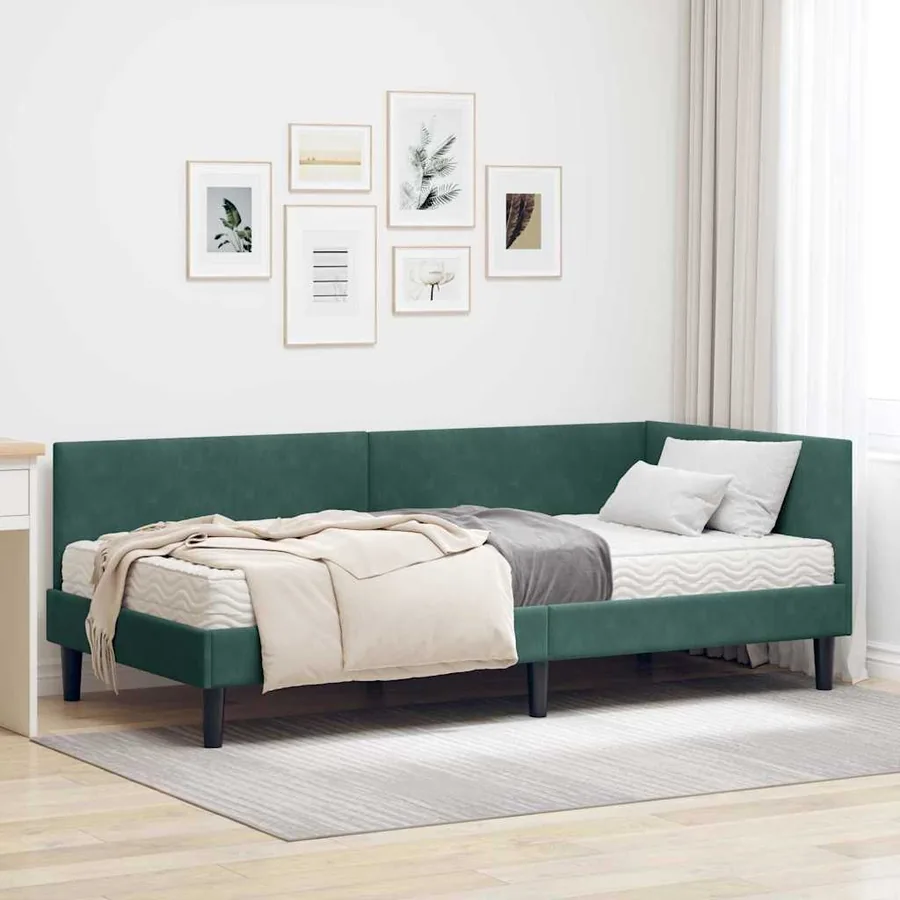 Cadre de lit d'angle avec matelas Autre 2 pcs Vert Velours