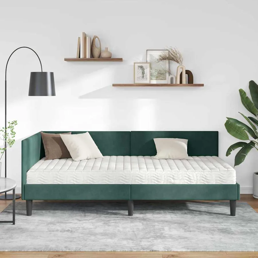 Cadre de lit d'angle avec matelas Autre 2 pcs Vert Velours - 3