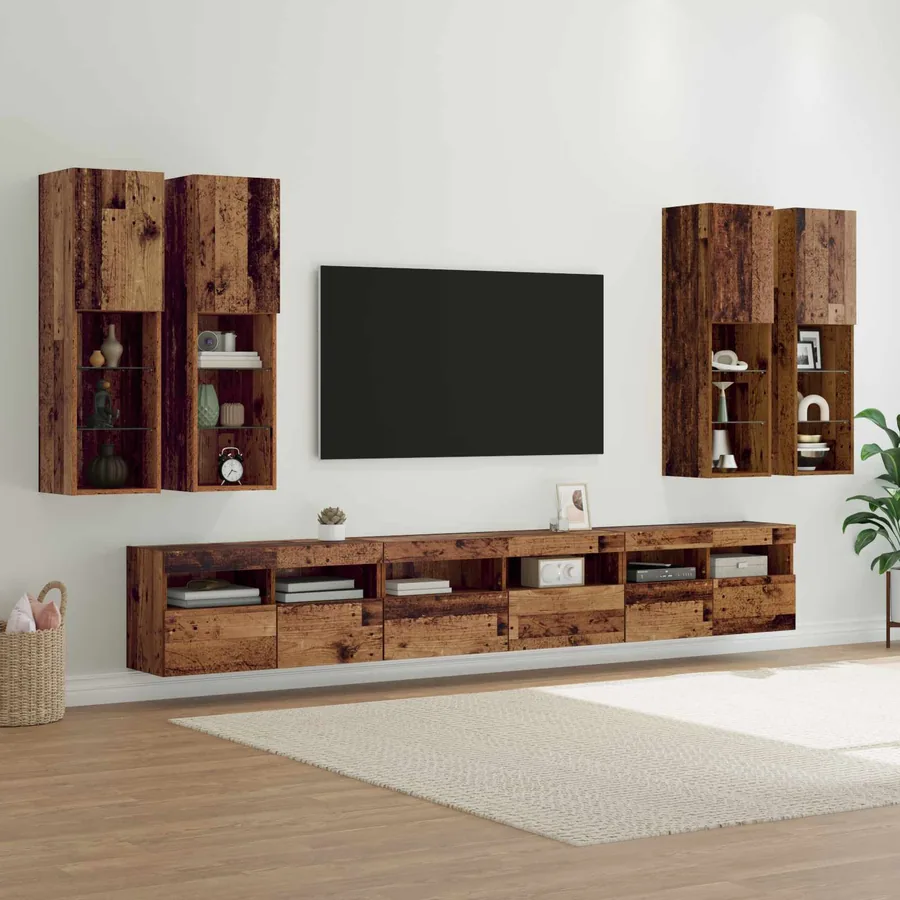 Ensemble de meuble TV mural 7 pcs Bois Ancien Bois d'ingénierie