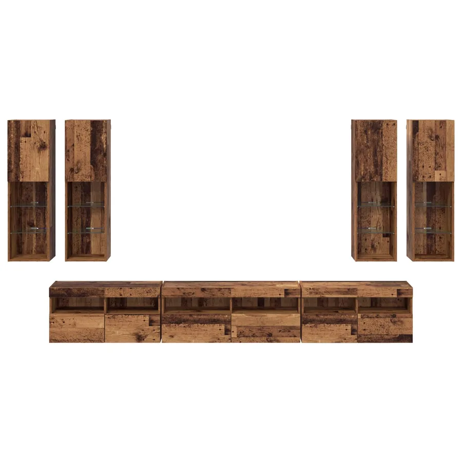 Ensemble de meuble TV mural 7 pcs Bois Ancien Bois d'ingénierie - 10
