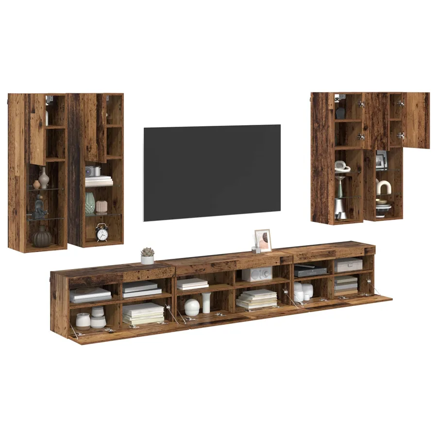Ensemble de meuble TV mural 7 pcs Bois Ancien Bois d'ingénierie - 3