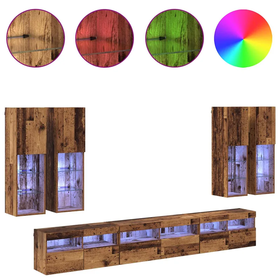 Ensemble de meuble TV mural 7 pcs Bois Ancien Bois d'ingénierie - 4