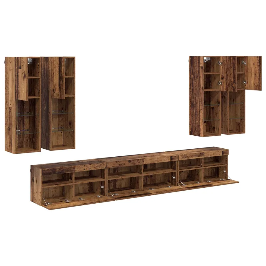 Ensemble de meuble TV mural 7 pcs Bois Ancien Bois d'ingénierie - 9