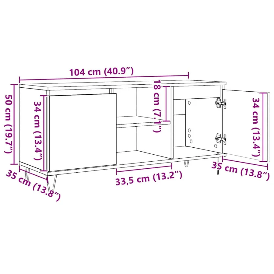 Meuble TV Chêne noir 104 x 35 x 50 cm Bois d'ingénierie - 12