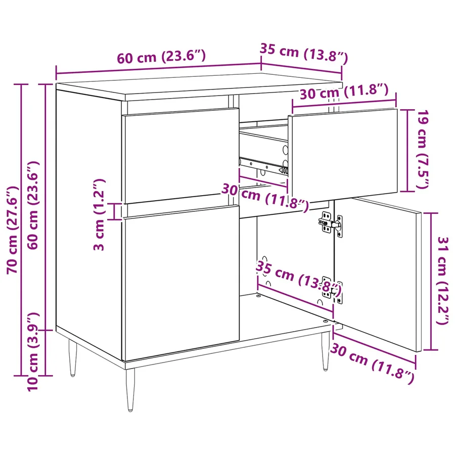 Buffet Bois Ancien 60 x 35 x 70 cm Bois d'ingénierie et fer - 14