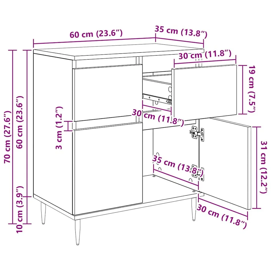 Buffet Bois Ancien 60 x 35 x 70 cm Bois d'ingénierie et fer - 15