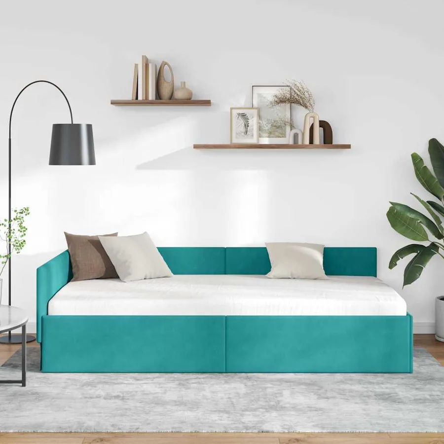 Cadre de lit d'angle Turquoise 80 cm x 200 cm Velours - 3