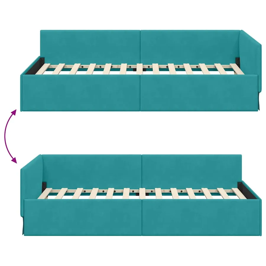 Cadre de lit d'angle Turquoise 80 cm x 200 cm Velours - 9