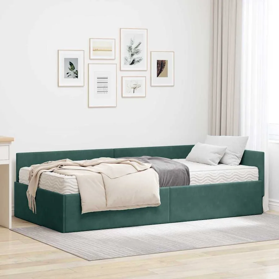 Cadre de lit d'angle avec matelas Autre 2 pcs Vert Velours