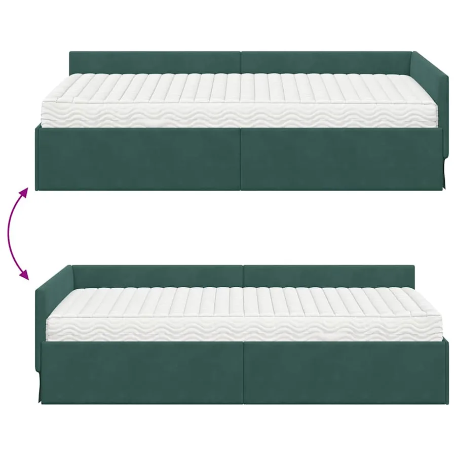 Cadre de lit d'angle avec matelas Autre 2 pcs Vert Velours - 12
