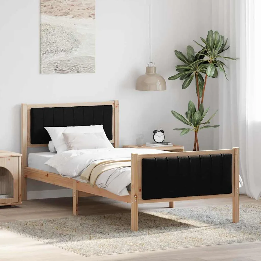 Cadre de lit Marron et noir 90 x 190 cm Bois massif en pin