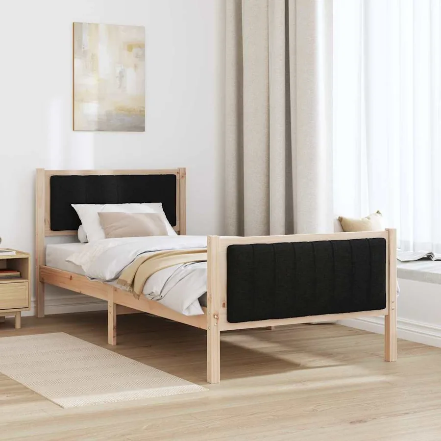 Cadre de lit Marron et noir 90 x 190 cm Bois massif en pin - 4