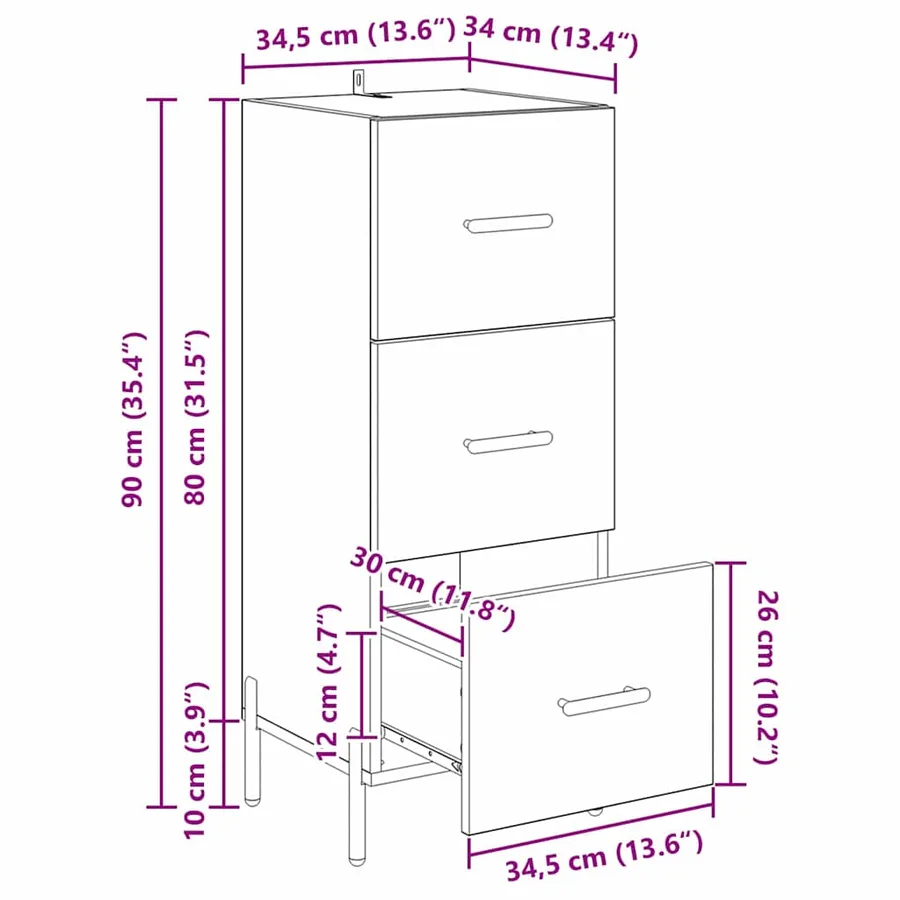 Buffet Chêne noir 34 x 34,5 x 90 cm Bois d'ingénierie - 15