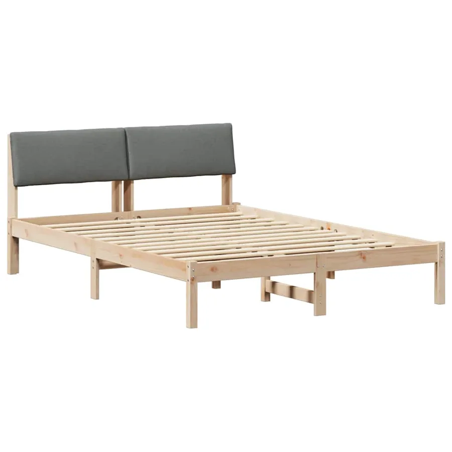 Cadre de lit avec tête de lit marron et gris foncé 135 x 190 cm - 2