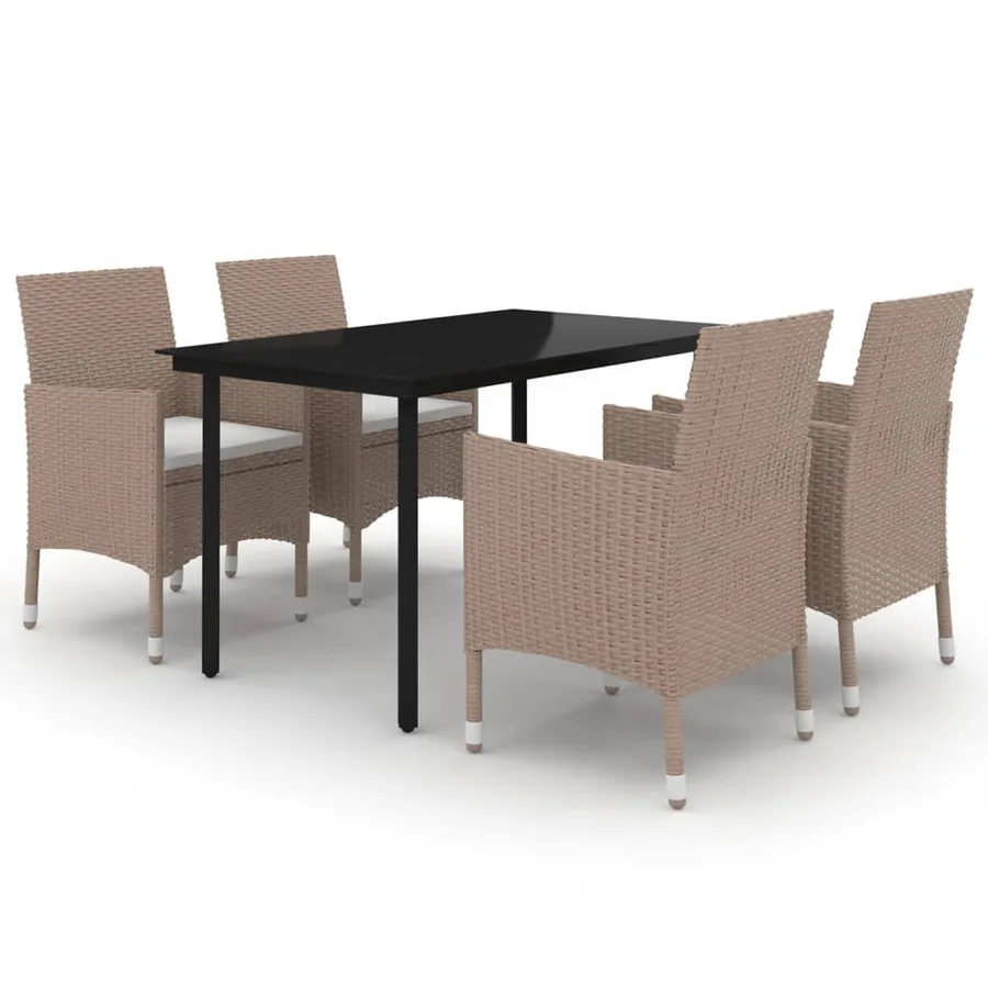 Ensemble à manger de jardin coussins 5 pcs Résine tressée Verre - 2